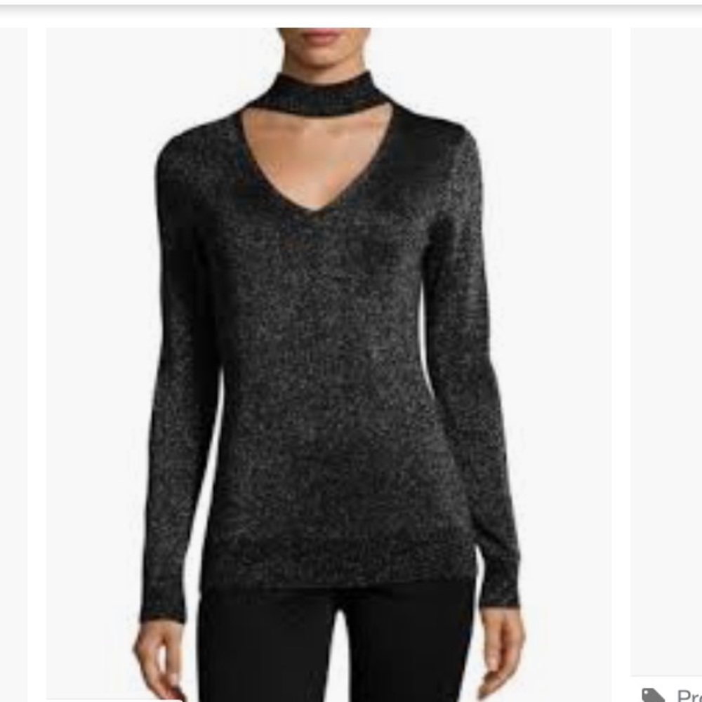 MICHAEL KORS METALLIC Black Party Blouse Top With Mock/ Choker Collar party